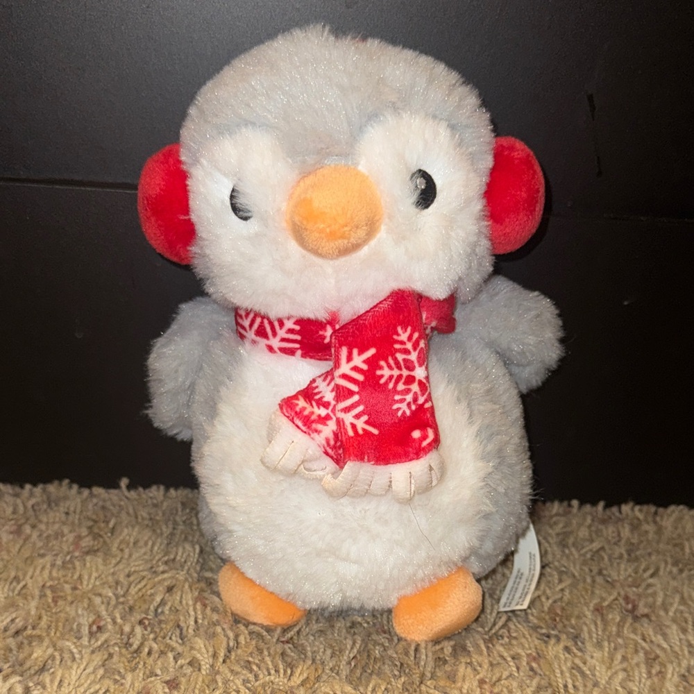 American Greetings Plush Penguin Toy - Gray, Red, Orange